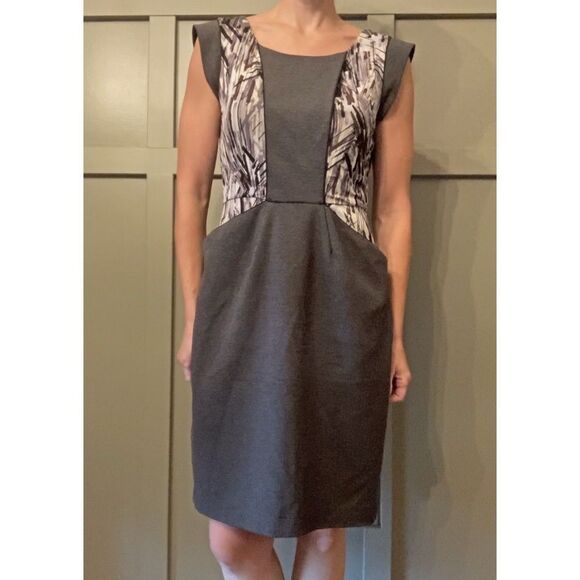 BCBGMAXAZRIA Print Inset Ponte Knit Dress in Java Combo w/ Pockets Size Medium - Picture 1 of 12